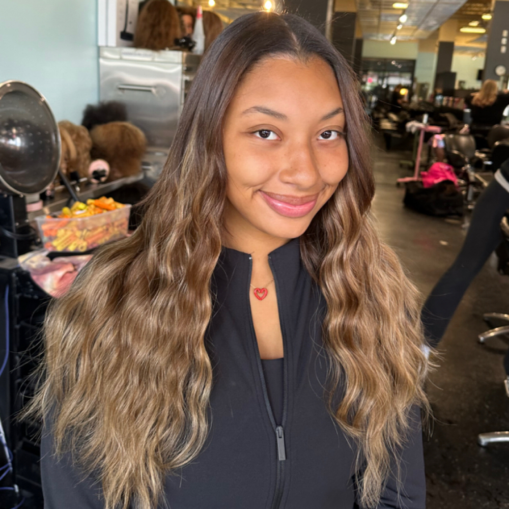 silk press + clip in combo at Refined hair studio in Lexington, KY