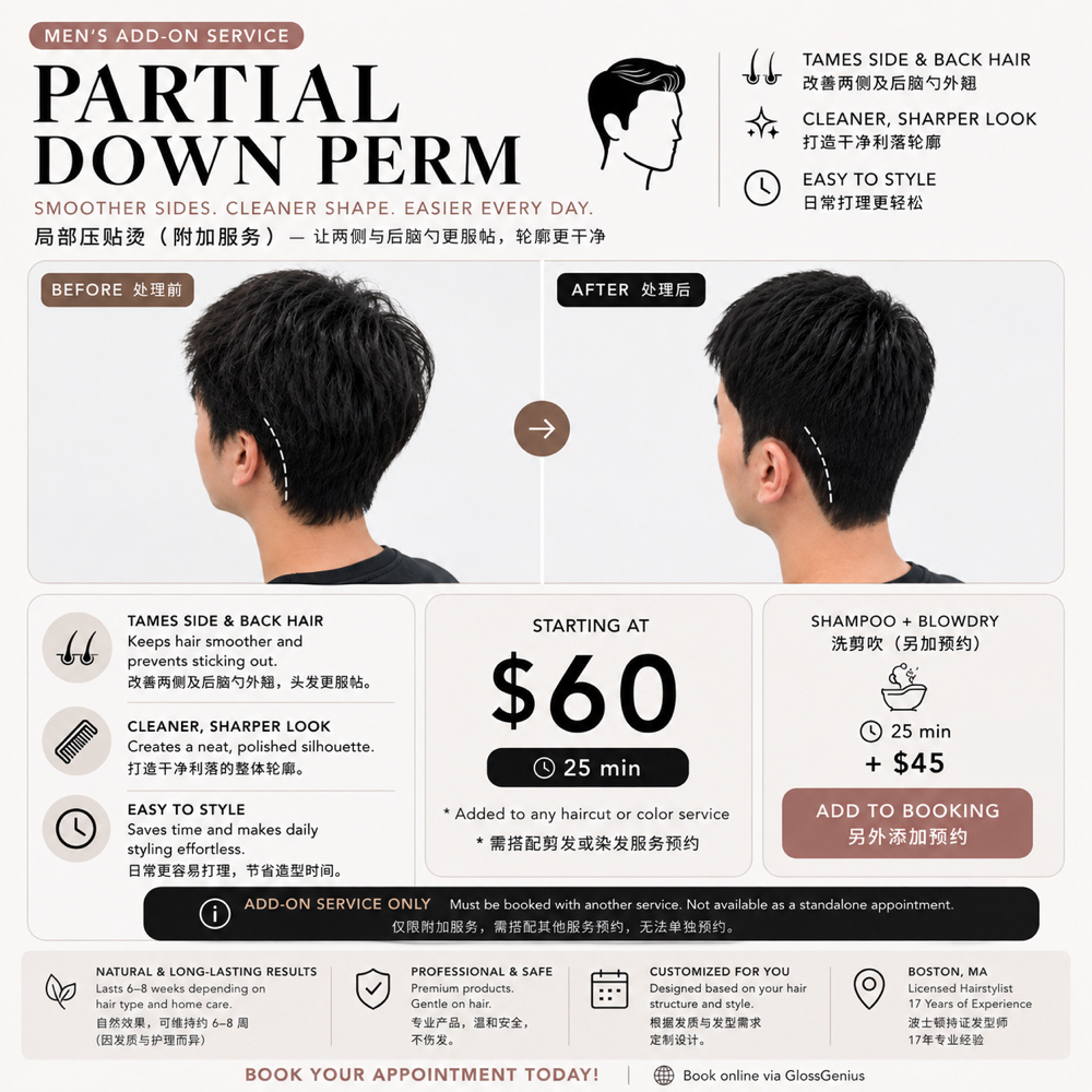 Partial Down Perm Only at Zhen Hair & Beauty in Boston, MA