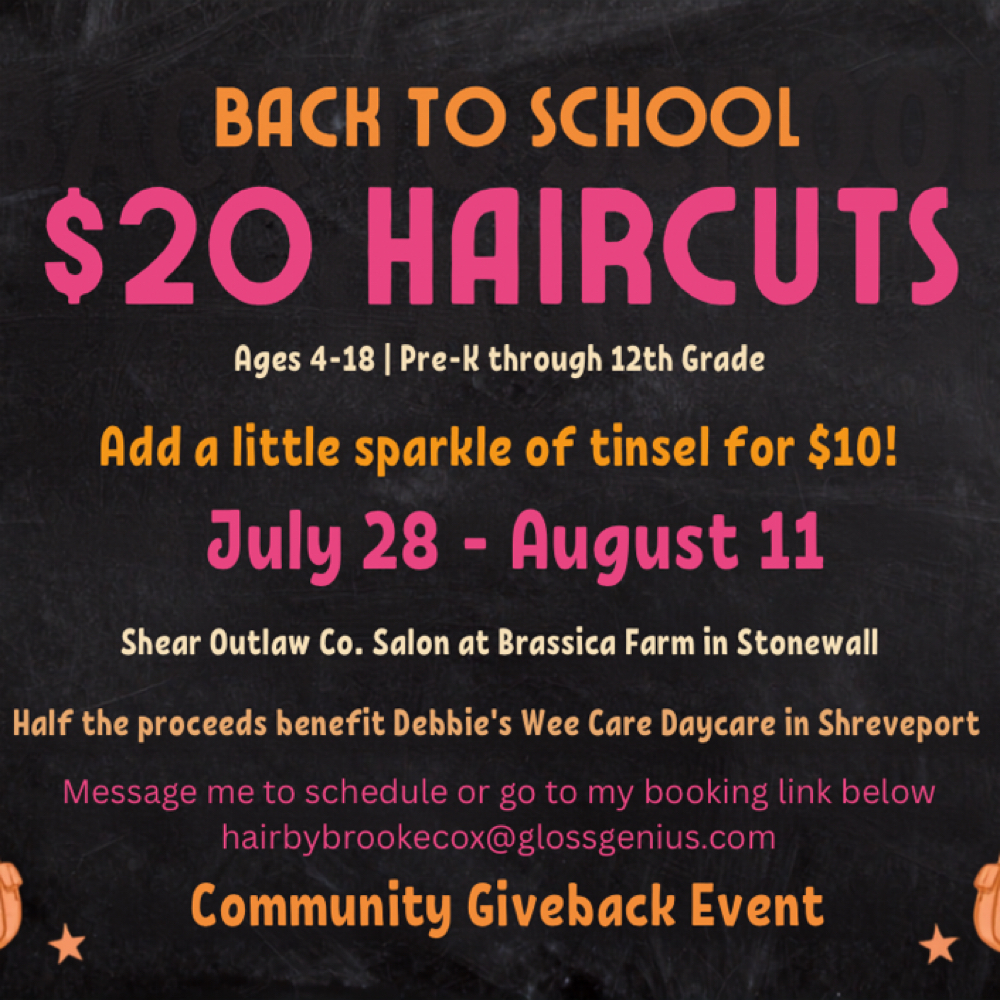 Back To School Kids Cuts at Shear Outlaw Co. in Stonewall, LA