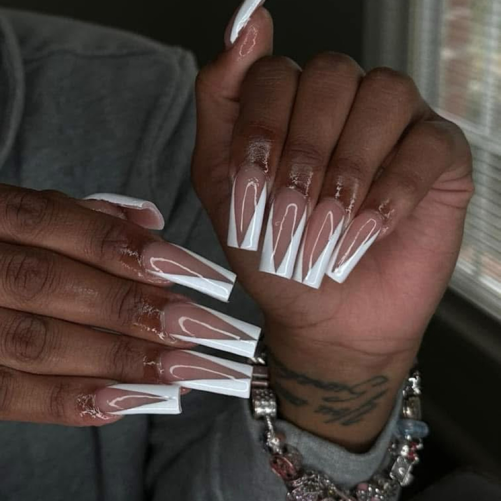 Long French Tip at Prétty Trappé Nailś in !!, IN