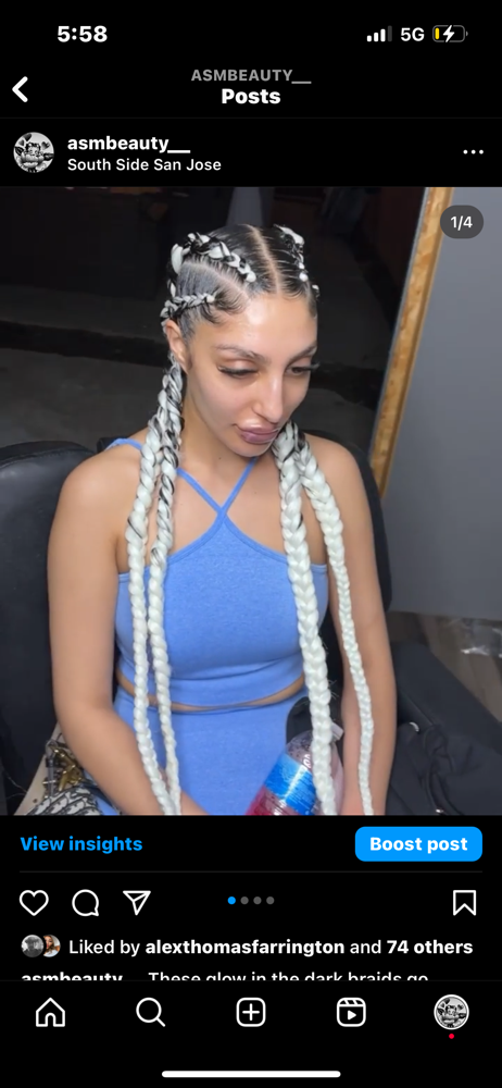 4 Braids On FULL HEAD W HAIR ADDED