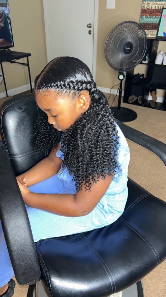 Two Braids With Curly Pontails.