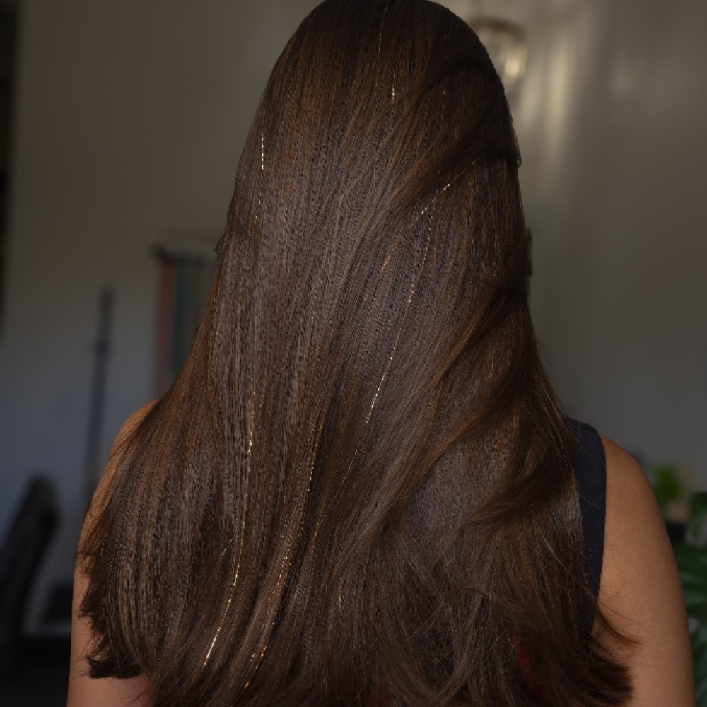 Tinsel/feathers at Opal Salon in Boulder, CO