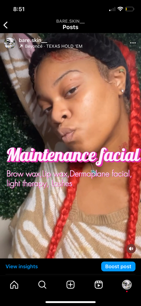 Maintence facial at BareSkin in Port Allen, LA