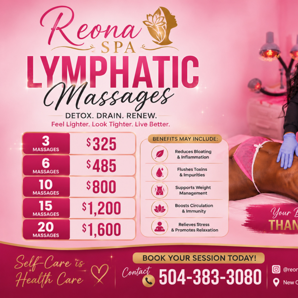 20 Lymphatic Massage at Reona Spa in Gretna, LA