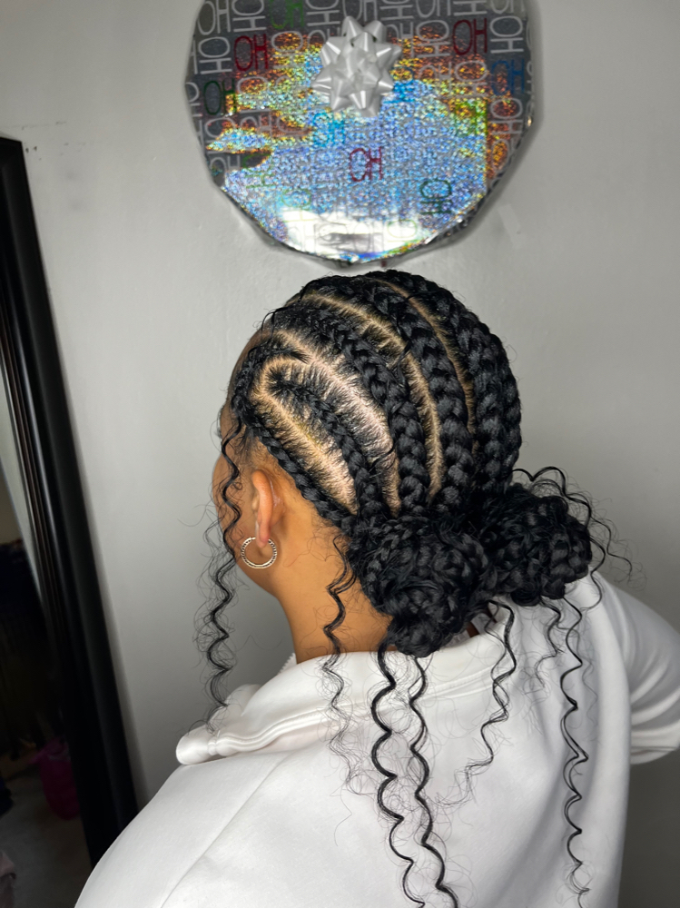 Two Bun Feeders W/ Curls at JayBraids in Richmond Hts, OH