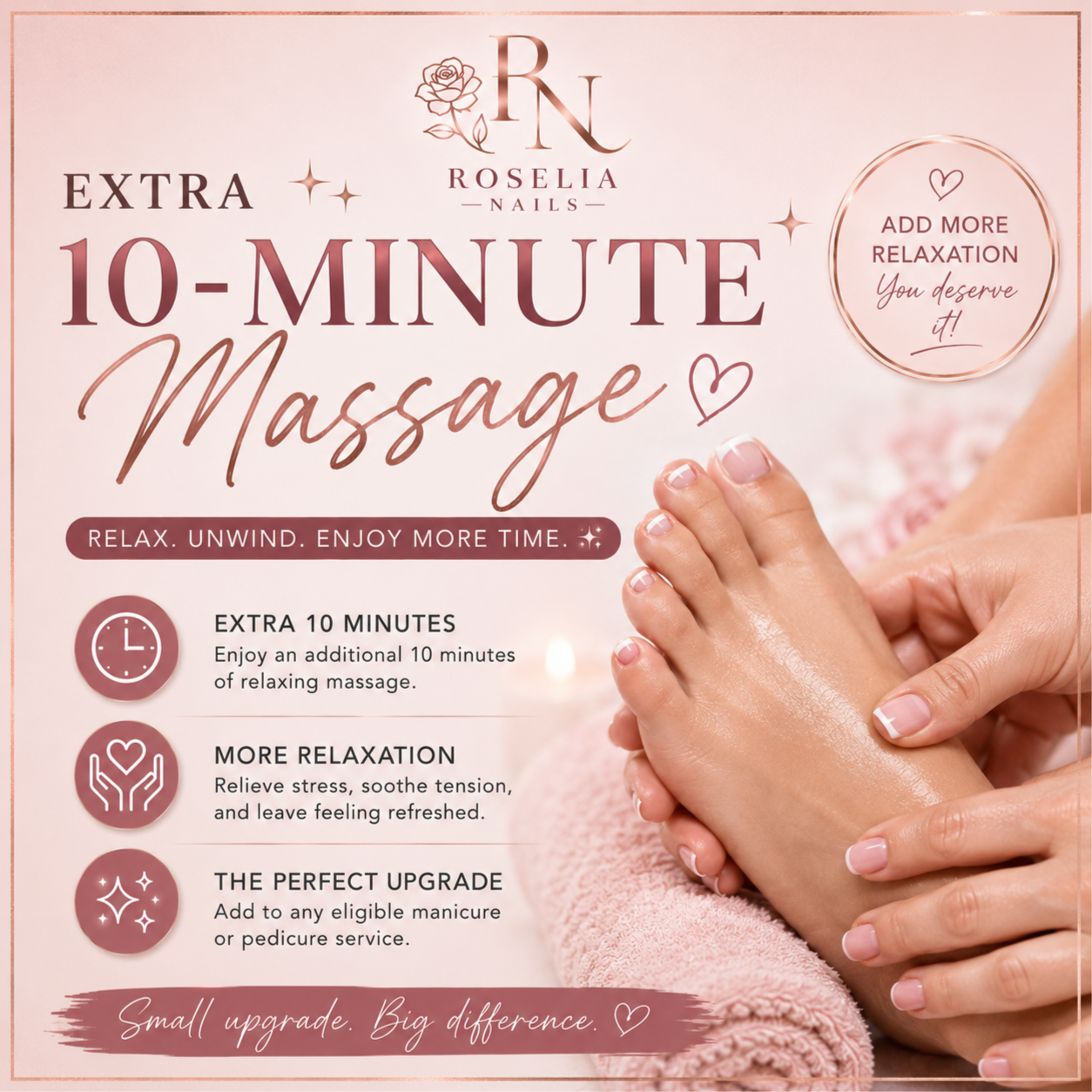 Extra 10 Minute Massage at Roselianails in Temple, TX