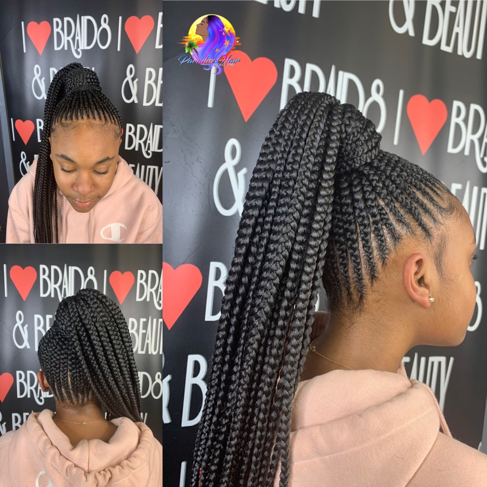 Women's Feeder Braid Ponytail/Bun at Paradise Hair Promotions in Bedford Heights, OH