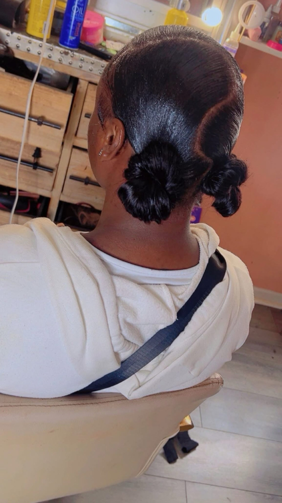 Double Knot Buns With Swoop