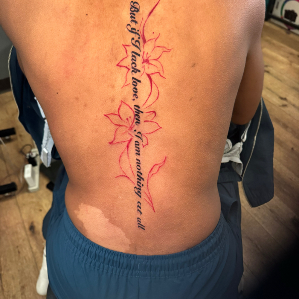 CUSTOM SPINE TATTOO at Tattoo Whitney Houston in Houston, TX