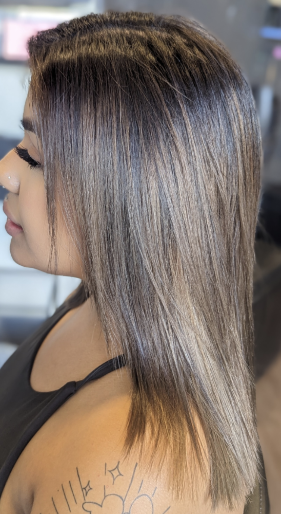 Shampoo blowout flat iron or curl