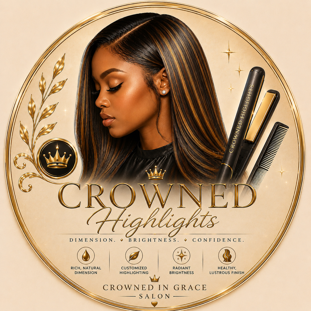 Crown Silk Press + highlights at Crowned in Grace Salon in Pearland, TX