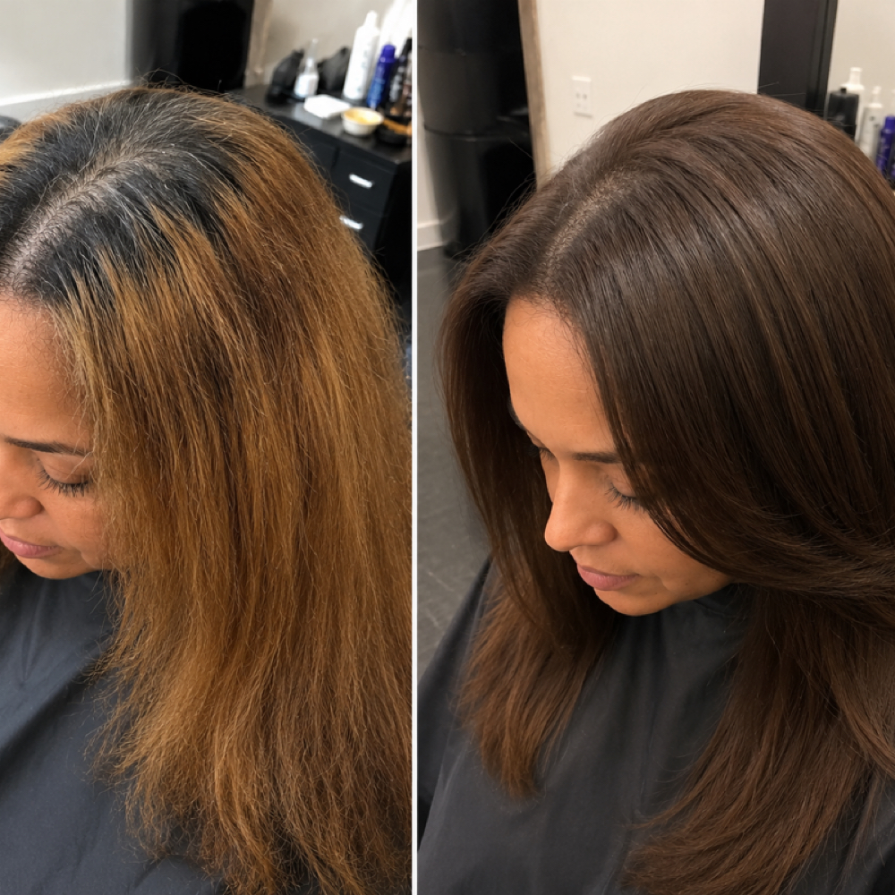 Single Process Color + Silk Press at Atelier K in Cypress, TX