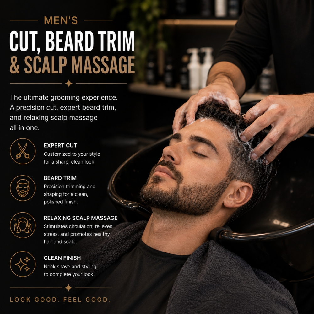 Cut Beard Trim & Scalp Massage at Suite Elixir Hair Studio in Timonium, MD