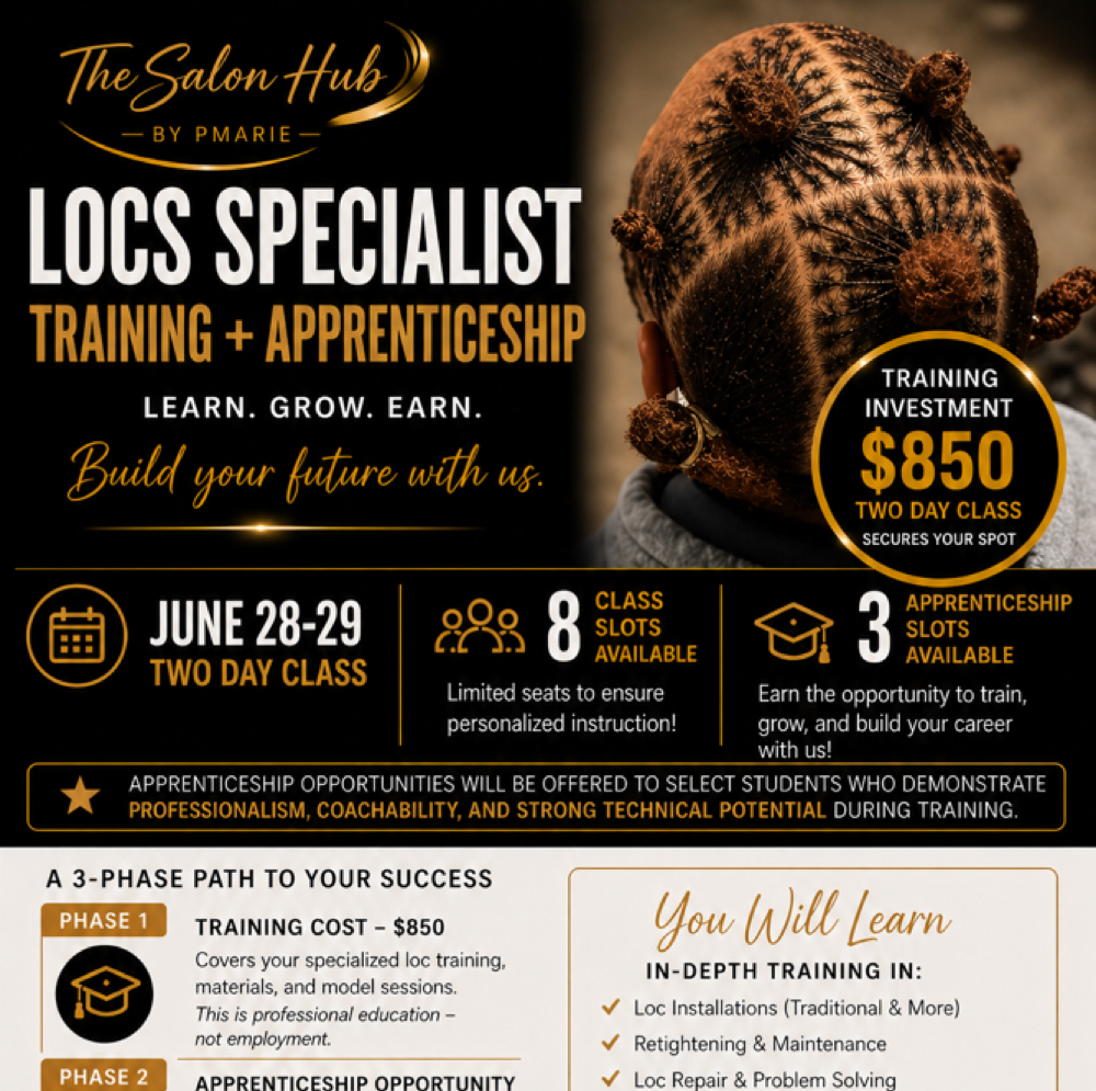 Locs Specialist Training Class 6/28 at The Salon Hub in Converse, TX
