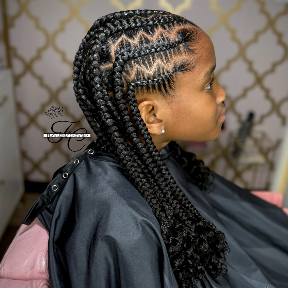 Kids Fulani Braids (Large+Midback) at Flawlessly Crowned Beauty Salon in Chesapeake, VA