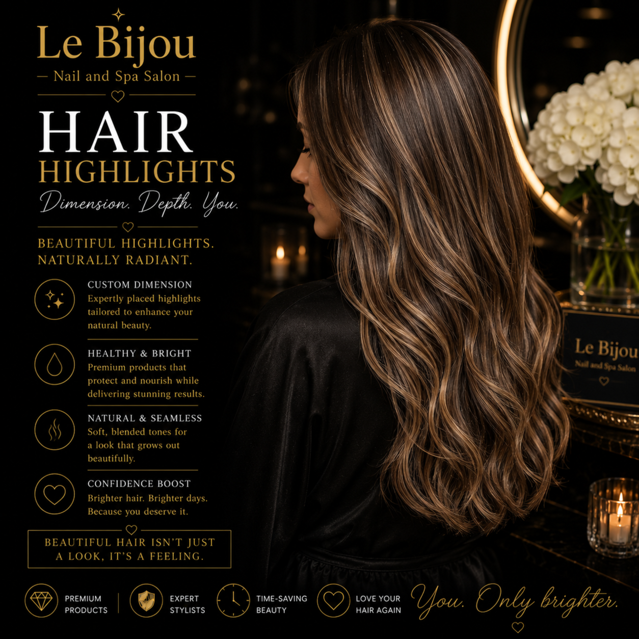 Hair - Highlights Medium-Long at Le Bijou Nails and Spa Salon in Houston, TX