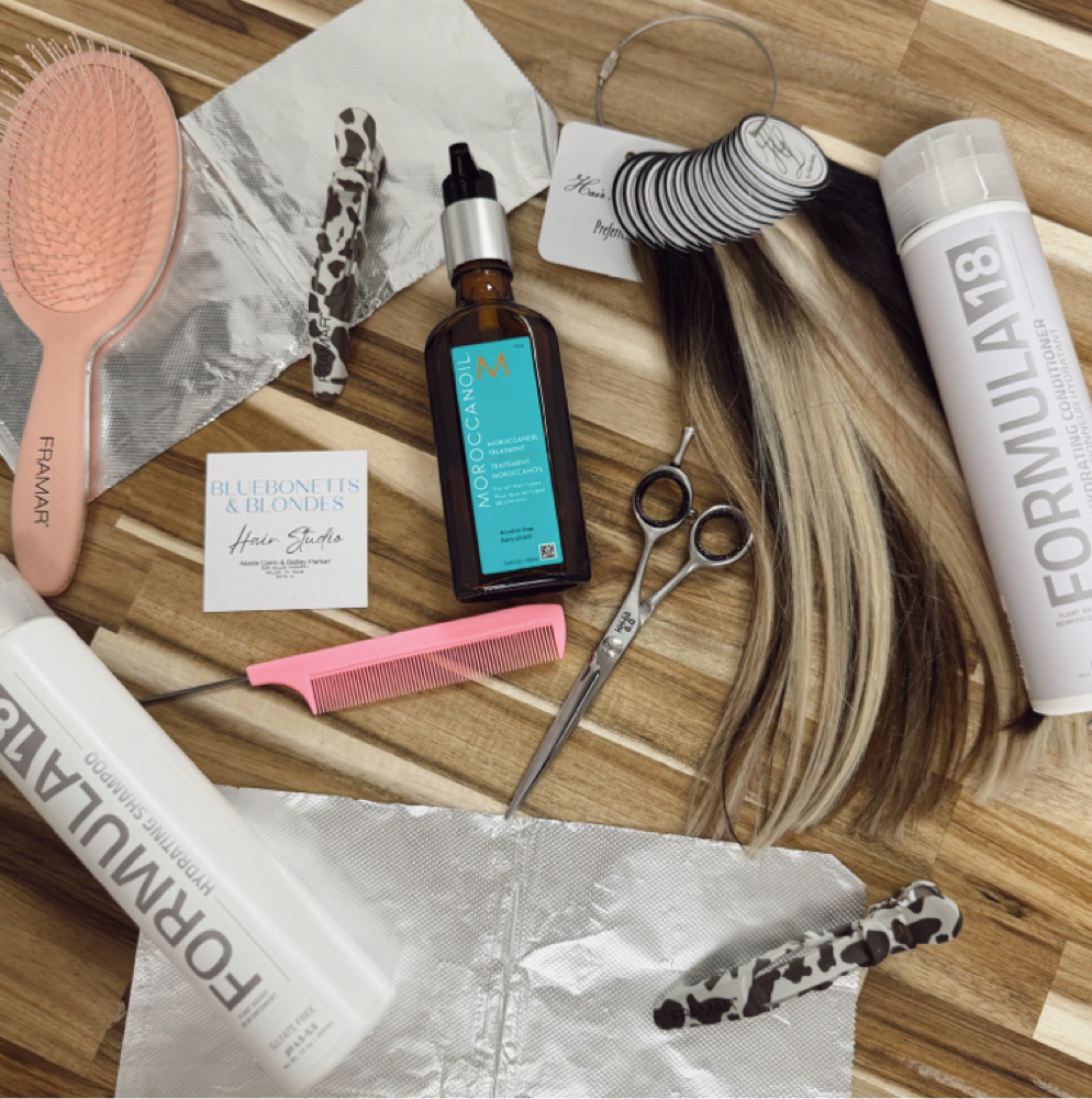 Custom Hair Extension Application at Bluebonnets & Blondes in Keller, TX