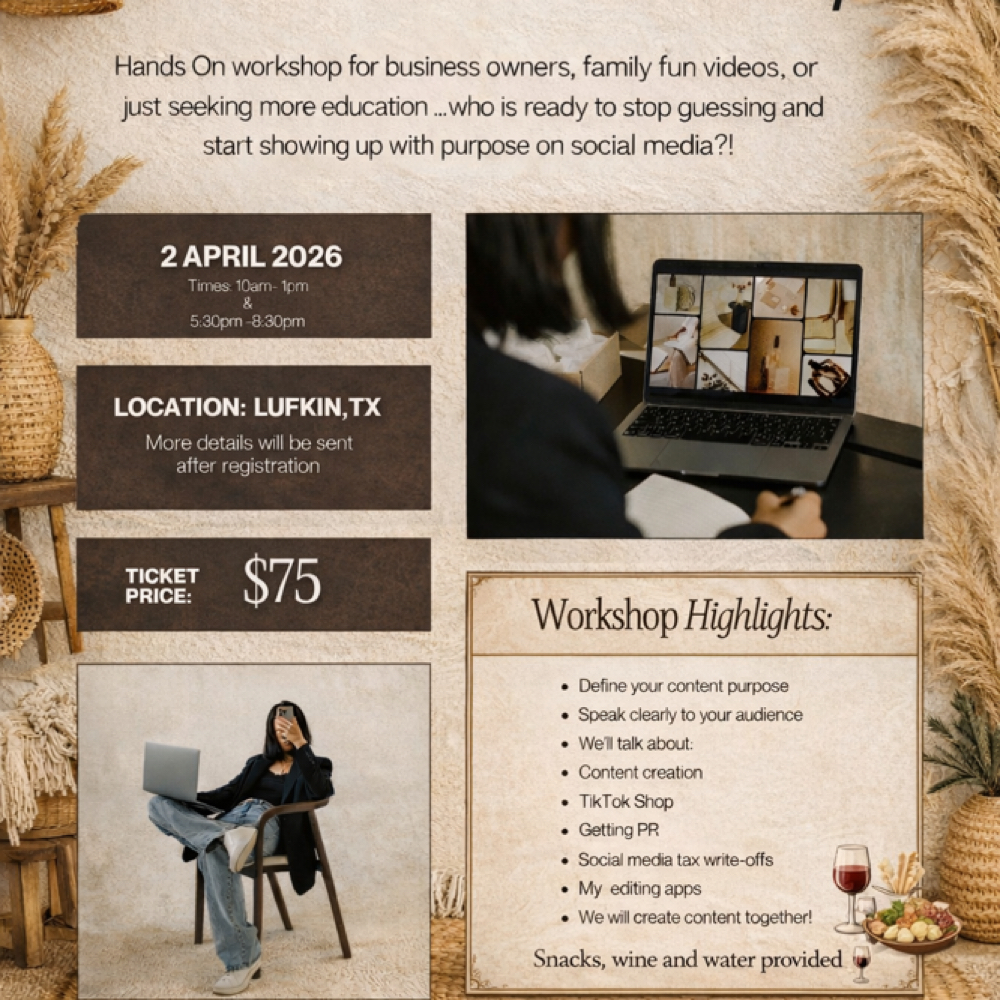 SOCIAL MEDIA CLASS - 3 Hours at Johvon Salon in Lufkin, TX