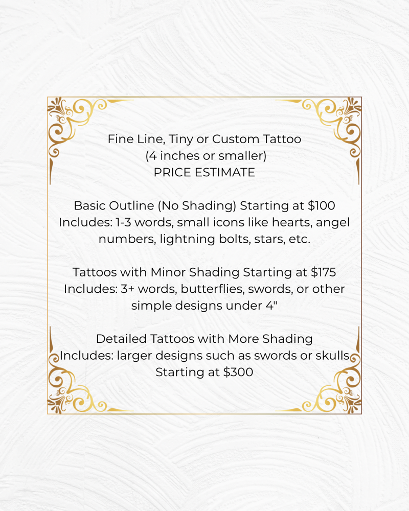 Custom Tattoo Less Than 4”