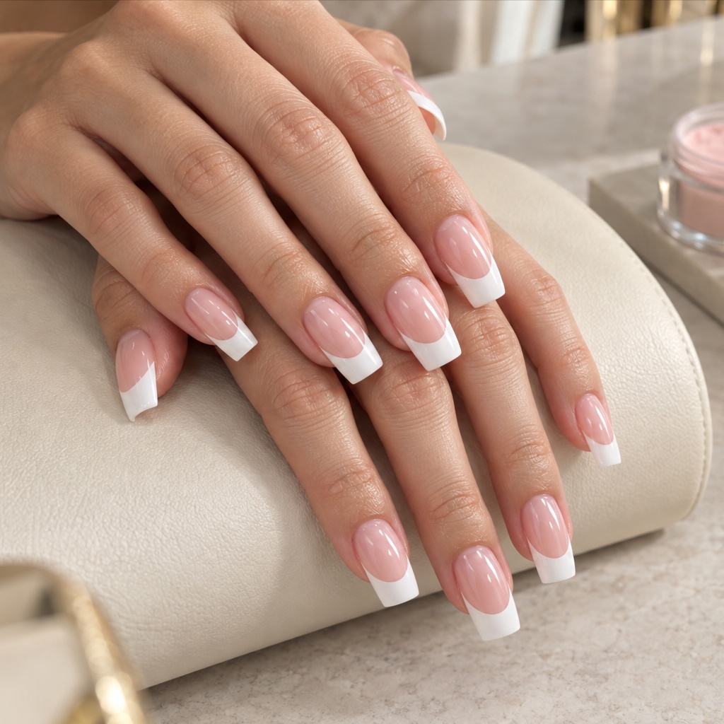 Pink & white full set at Gold Coast Beauty By Shanzo in Chicago, IL
