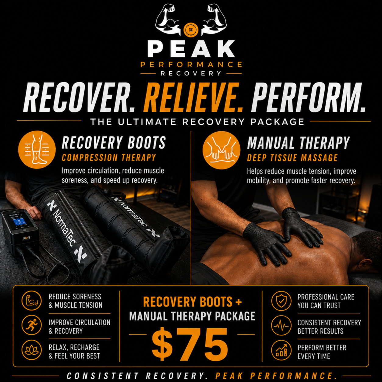 Recovery Boots + Manual Massage at Peak Performance Recovery in Hockley, TX