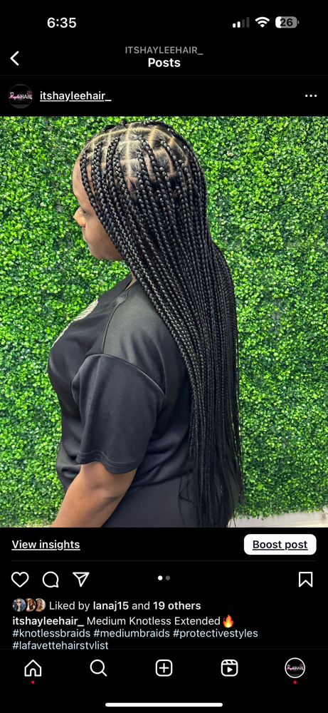 Knotless Braids Medium (Lowerback)
