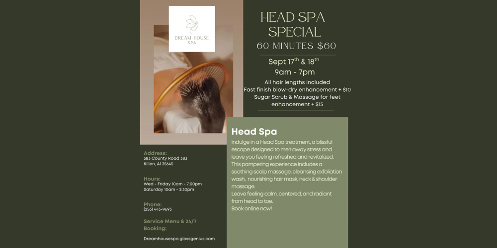 Head Spa Special : Sept 17th & 18th