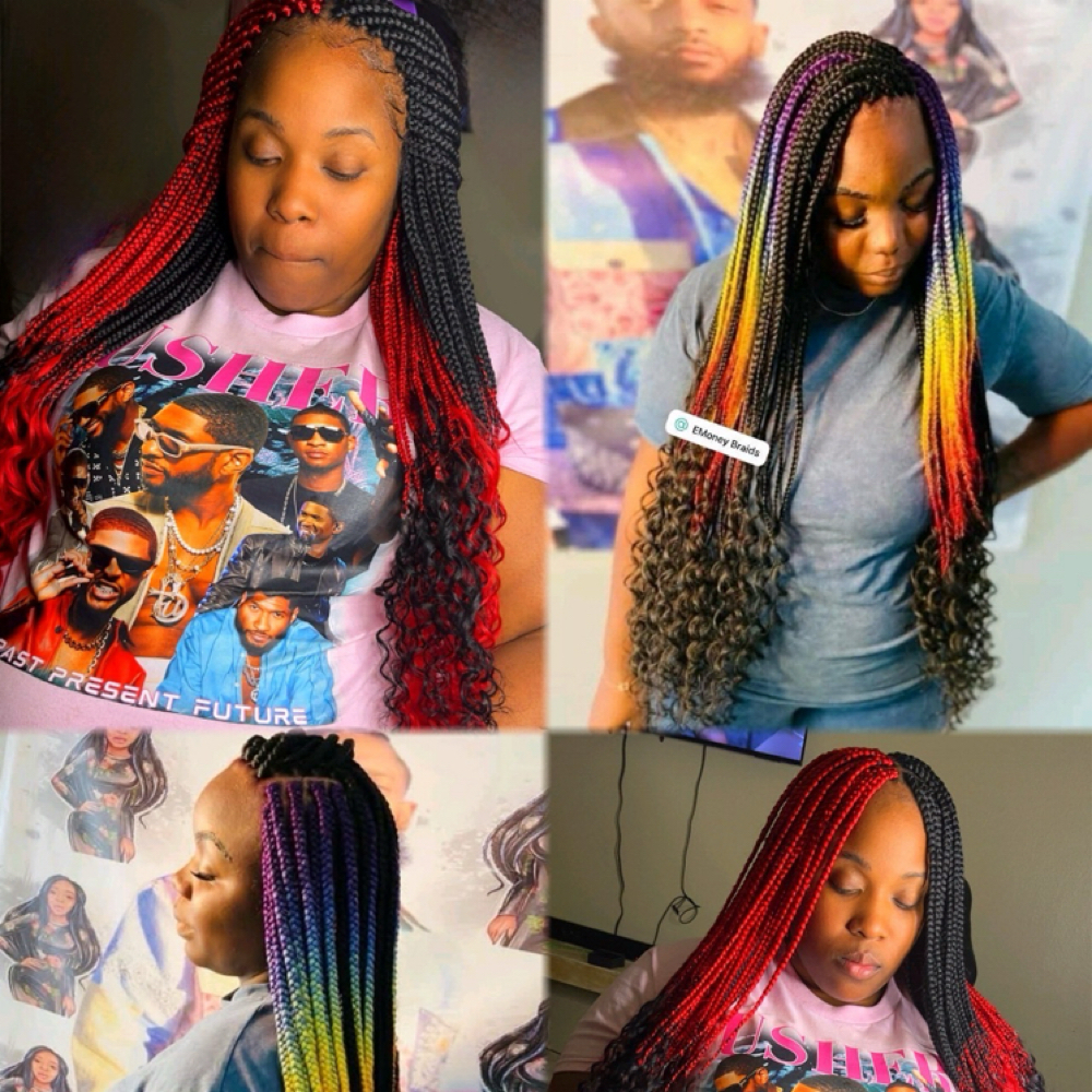 Medium Colorful Goddess Box Braids at E-Money Braidz in Memphis, TN