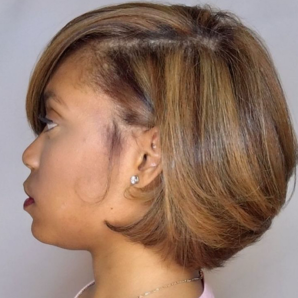 Wash-style Flatiron neck length at K’Lynn’s Hair Studio in East Hanover, NJ