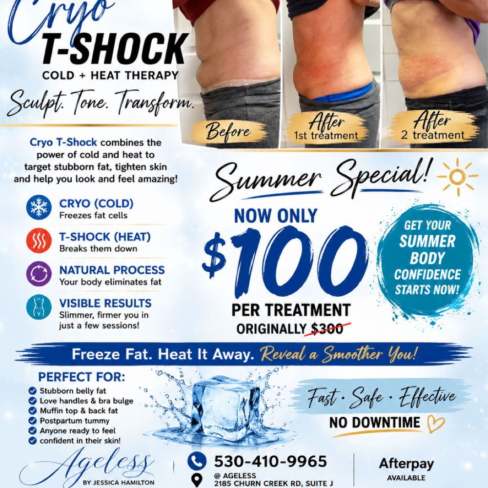 Cryo t Shock July Special at Ageless By Jessica Hamilton in Redding, CA