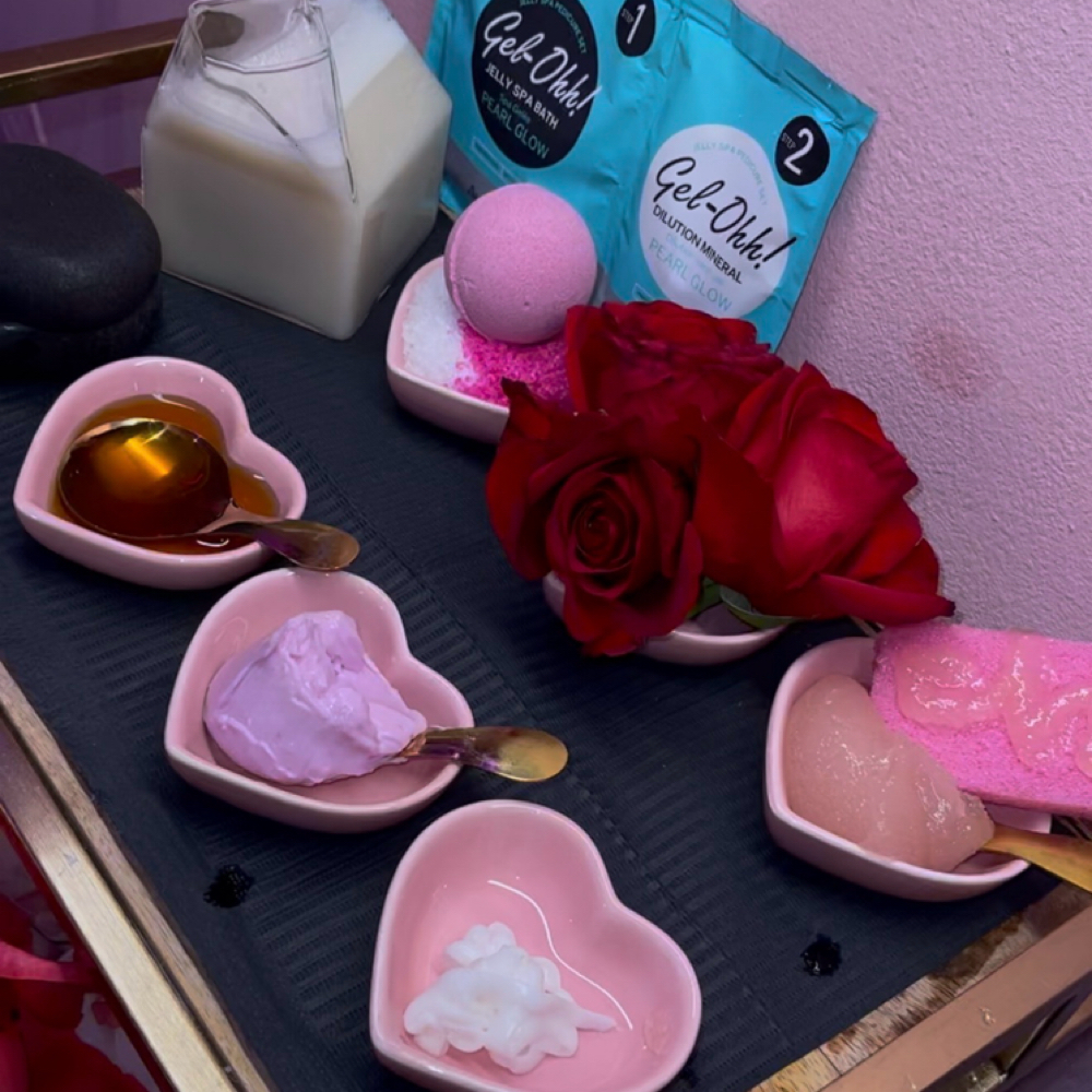 Lux Rose Milk & Honey pedi 🌹 🍯 🥛 at Moní Nails & Beauty LLC in Dallas, TX