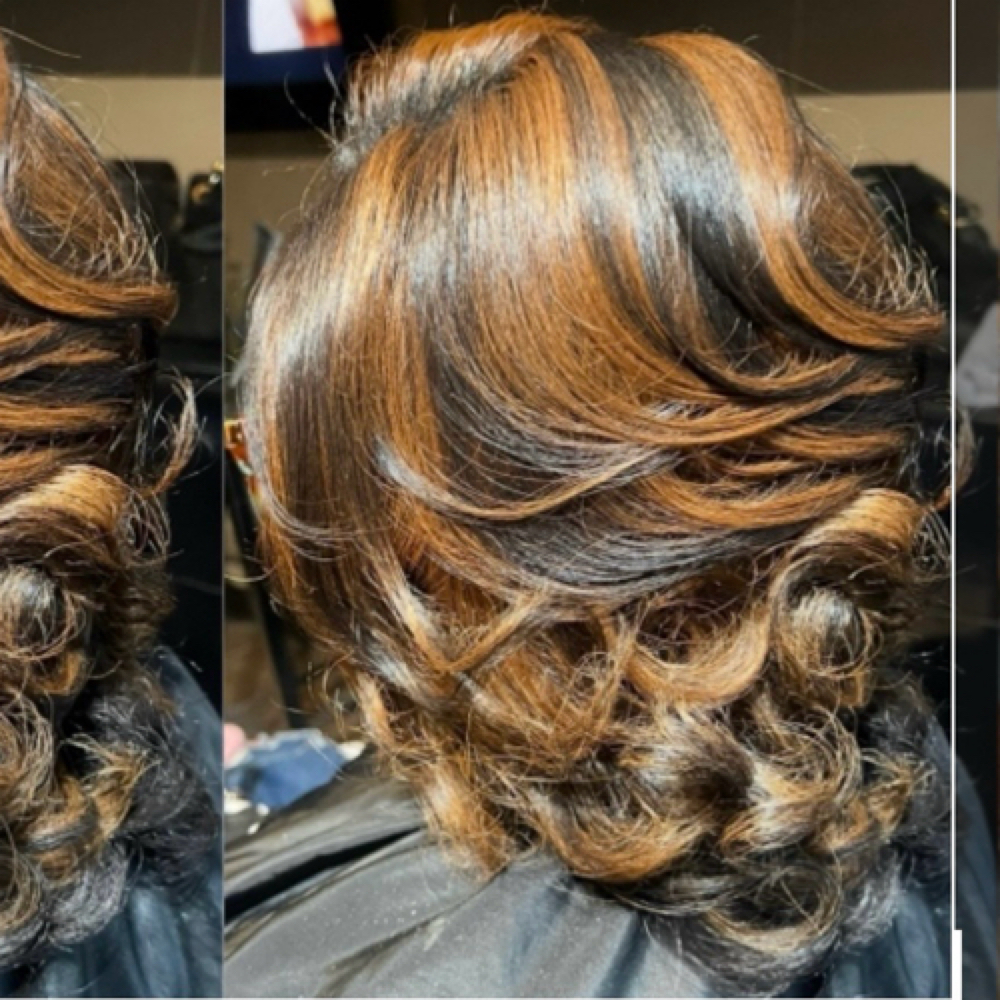 Medium Length Flat-iron W/curls💕💕 at NERDY GIRL BEAUTY STUDIO ✨✨ in 48034