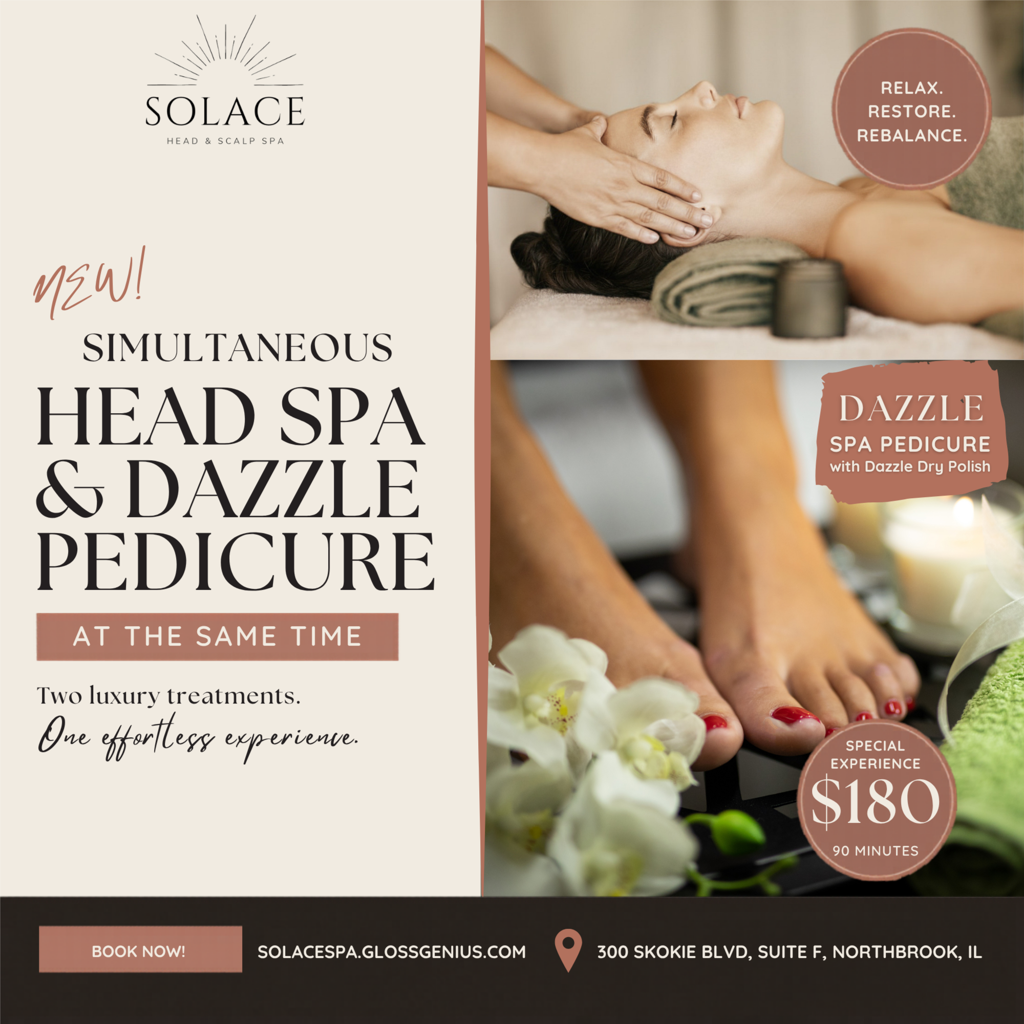 Head Spa + Spa Pedicure at Solace Head & Scalp Spa in Northbrook, IL
