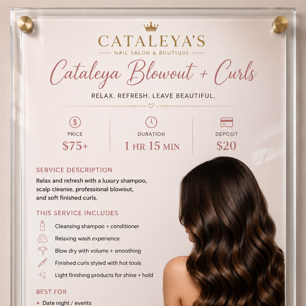 ✨ Signature Wash + Blowout + Curl at Cataleya's Nail Salon and Boutique in Phoenix, AZ