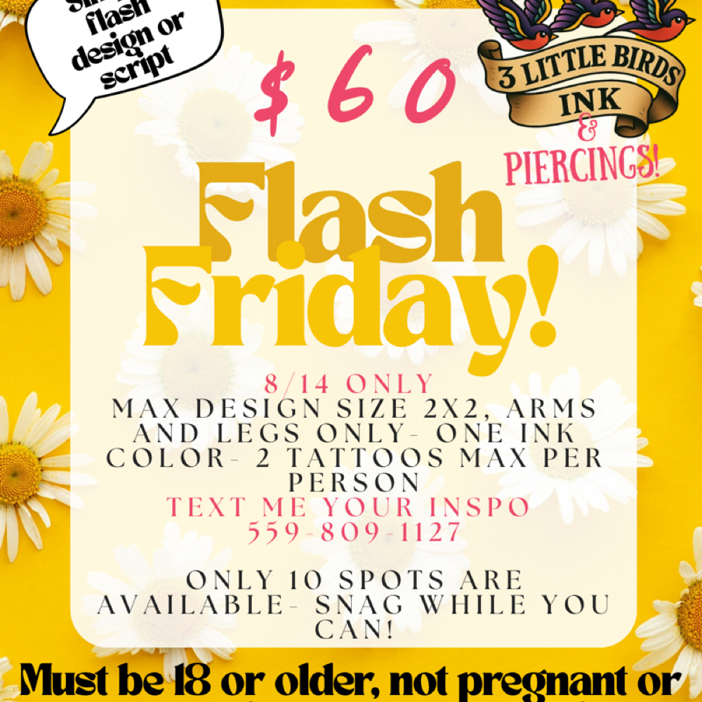 $60 Friday Flash Deal at 3 Little Birds Ink LLC in Visalia, CA