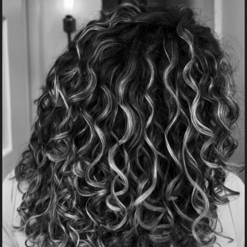 Partial Curly Highlight at Salon 66 in Murphys, CA