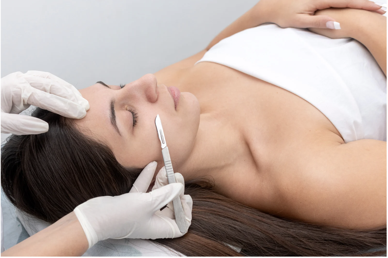 Dermaplane with facial