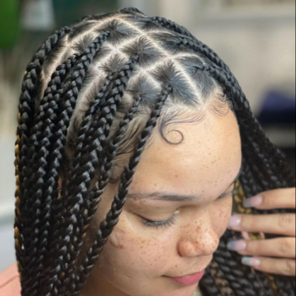 Knotless braids (m) at FinessedBeautybar in Evans Mills, NY