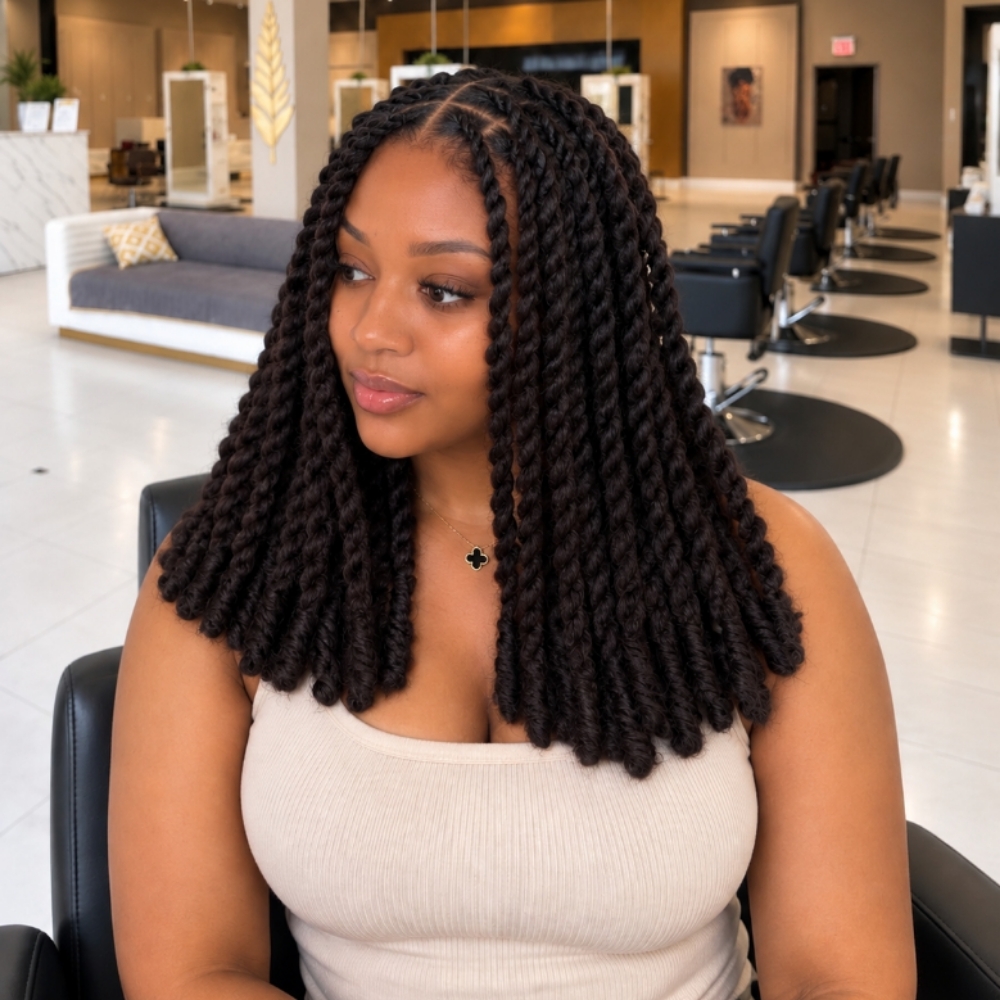 MARLEY TWIST WITH BARREL ENDS at Braids By Titi in Bowie, MD