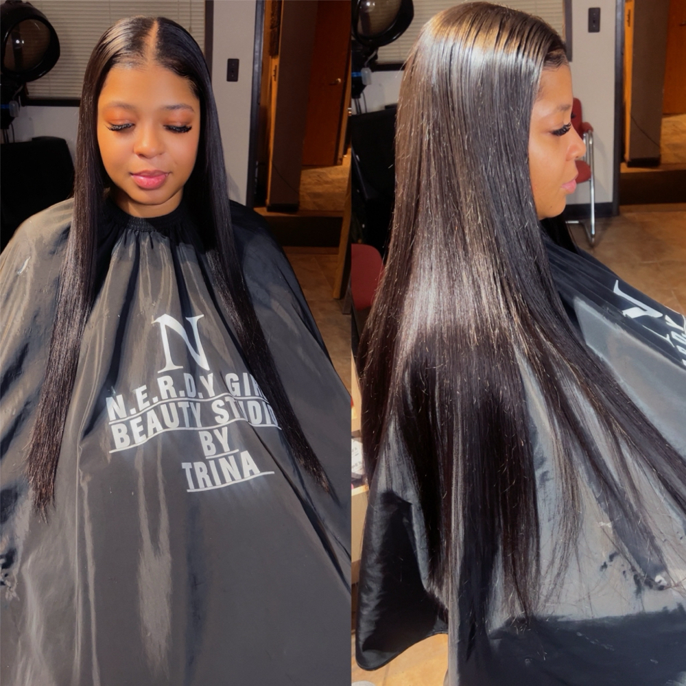 FULL HEAD CLIP-INS W/SILK FLATIRON at NERDY GIRL BEAUTY STUDIO ✨✨ in 48034