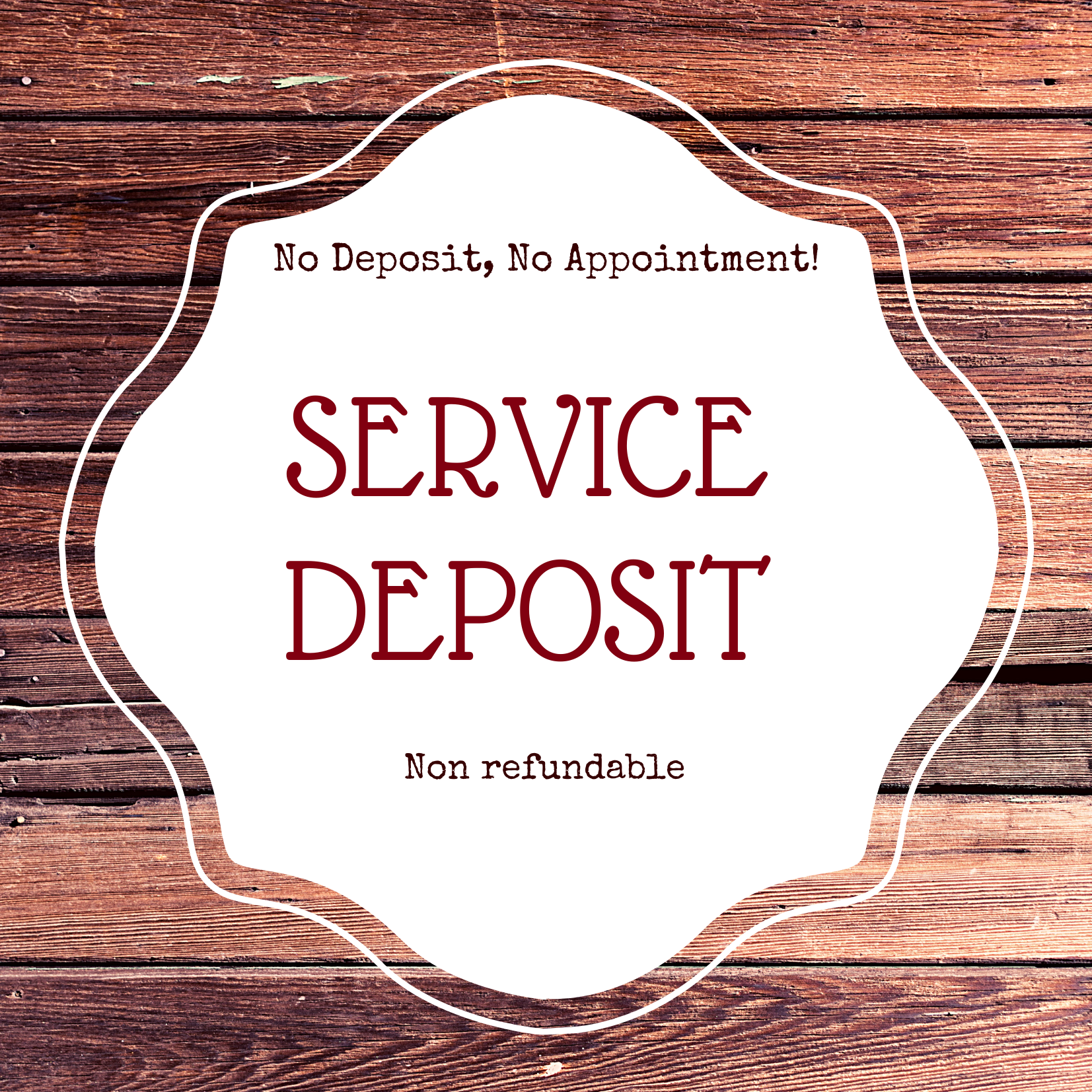 Service Deposit 50% Of Services