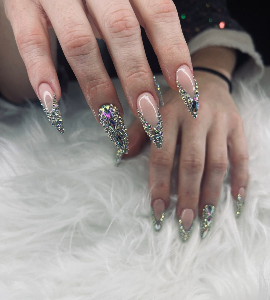 French Tip Art W/ Rhinestones