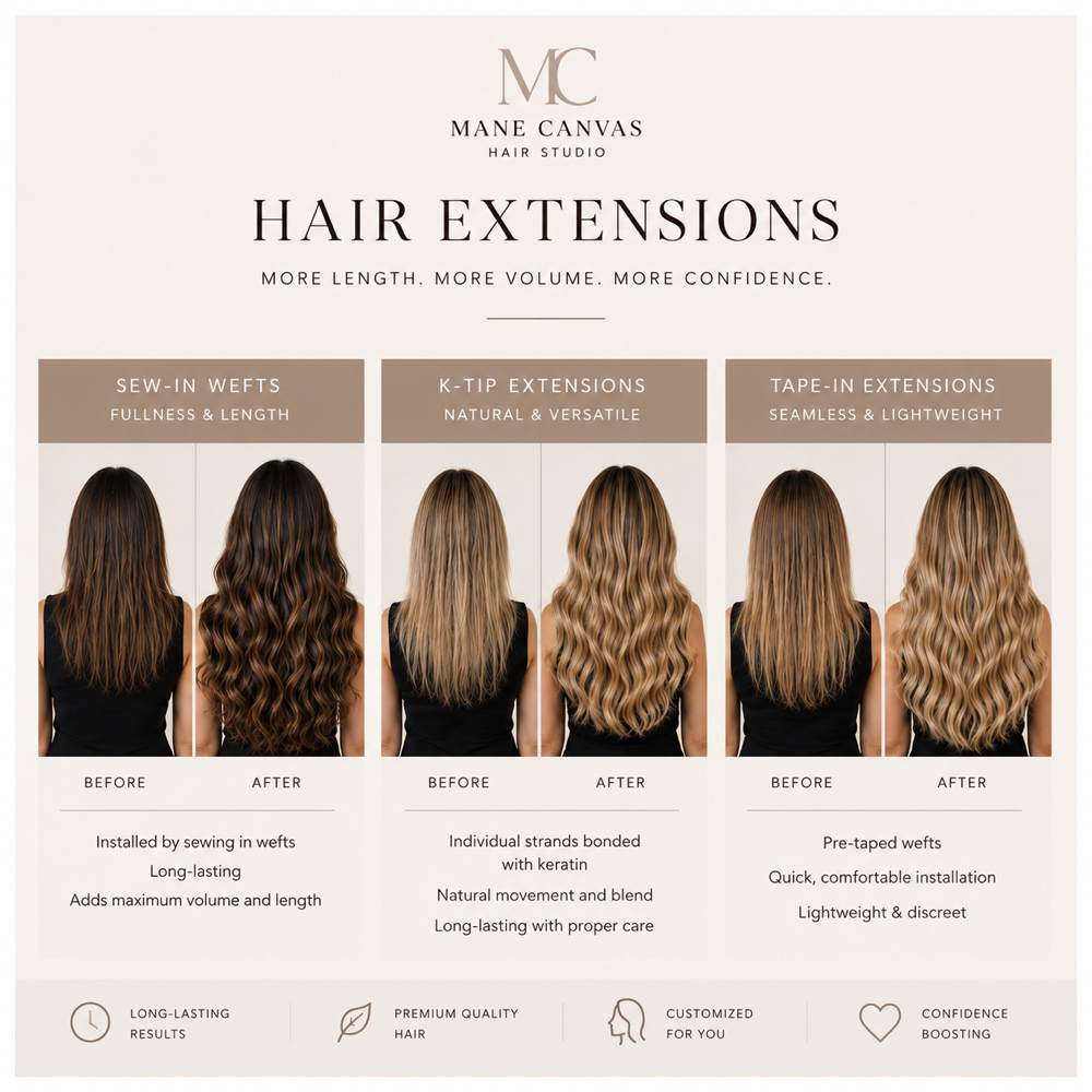 Extension Menu (Sew-ins) at Mane Canvas Hair Studio in Helotes, TX