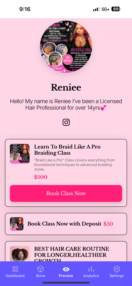 Hair braiding workshop at Exclusive Hairbar in Laurel, MD