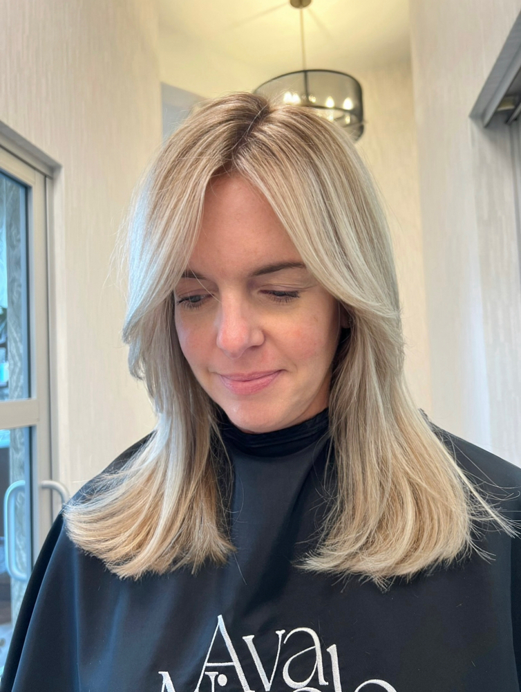 Grey Coverage + mini highlight at Salon Atelier in Columbus, OH