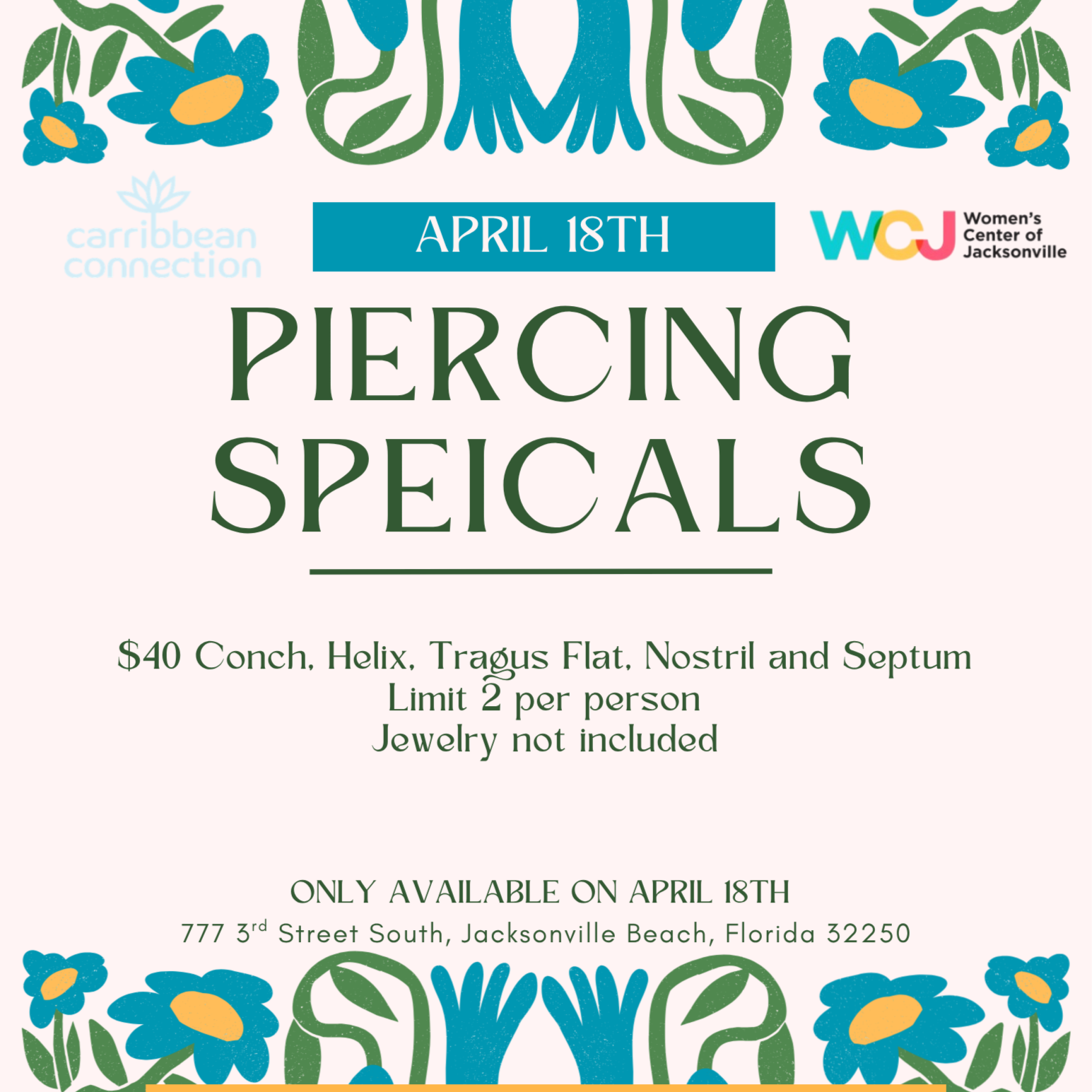 Ink for Impact- Piercing Special at Carribbean Connection in Jacksonville Beach, FL