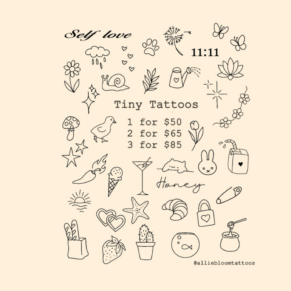 Tiny Tattoos (new sheet) at Allie Bloom Tattoos in Cary, NC