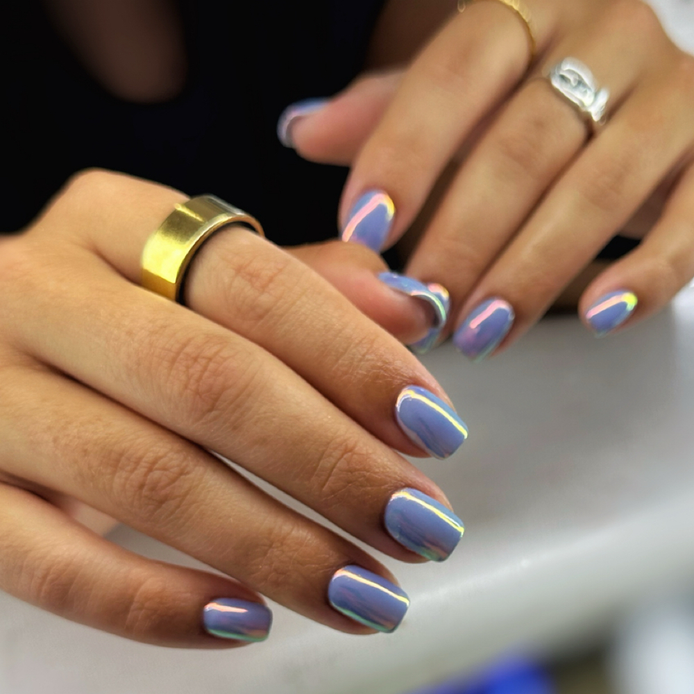 Solid Color + unicorn Chrome at Leo’s Nailwork in Greenville, SC