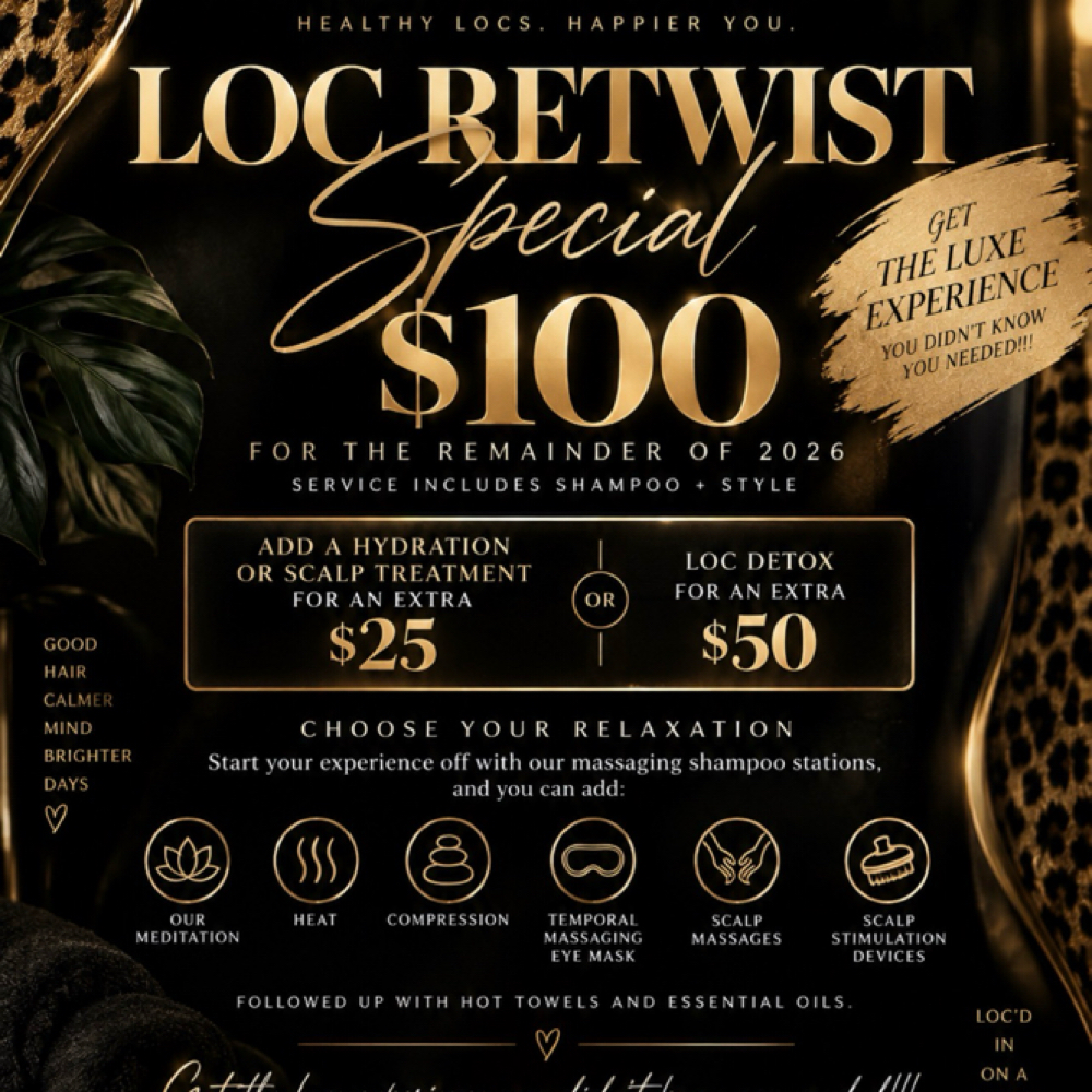 $100 Loc Retwist Special at The Luxe Style Bar in Gastonia, NC